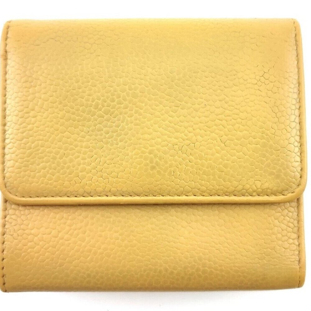 CHANEL W Wallet Coco Mark Beige Caviar Skin Authentic USED T20099 - Picture 2 of 11